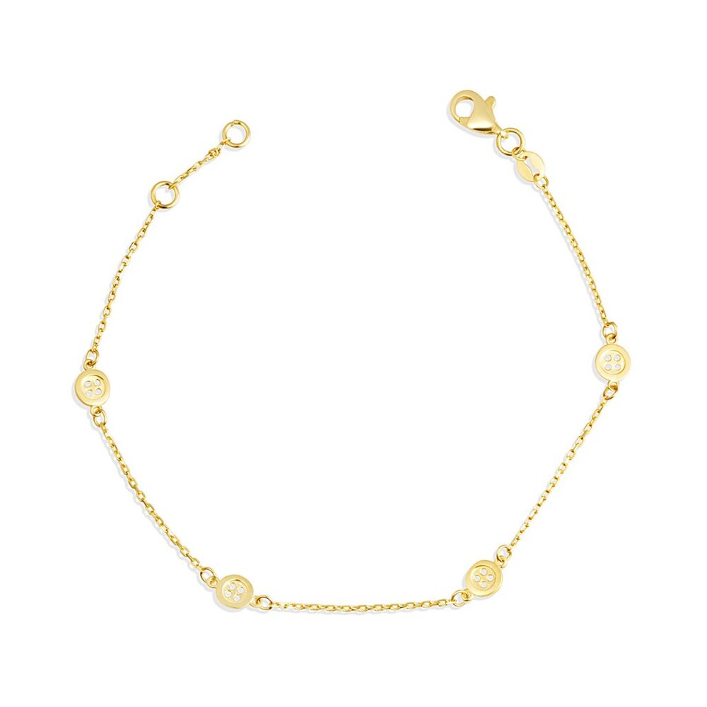 14K Solid Yellow Gold Button Link Adjustable Bracelet 7"